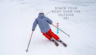 Skiing on ice - body over the outside ski